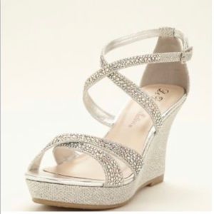 De Blossom Collection Sparkly Silver Wedge Size 7